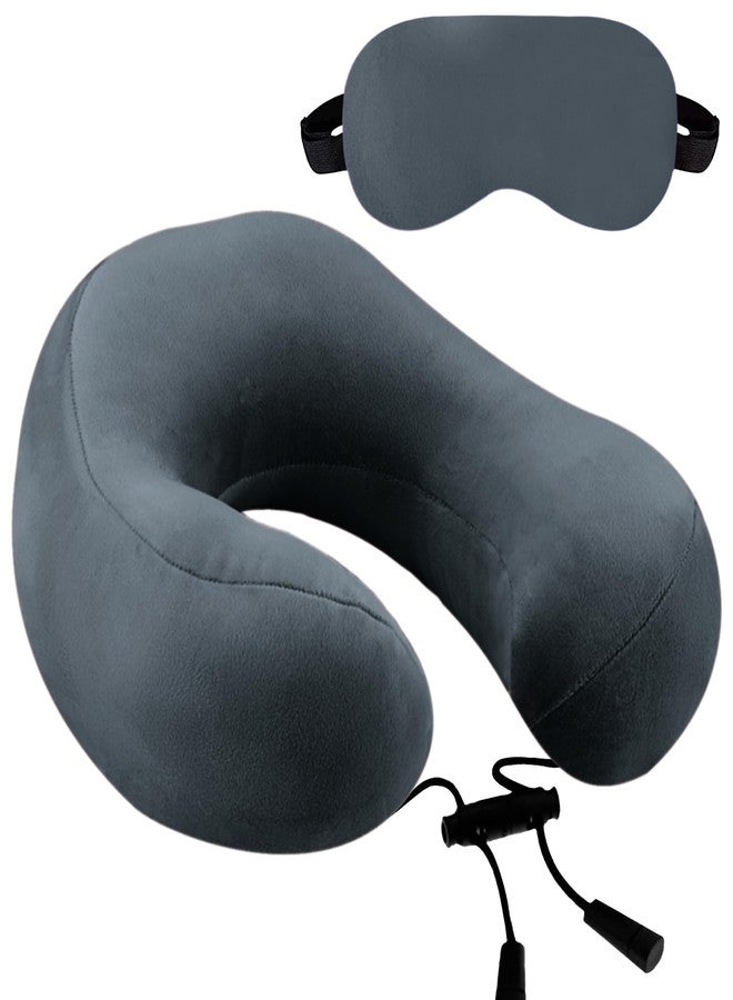 GREELI Super Soft Fiber Filled Neck Pillow for Travel Combo with Premium Eye Mask Neck Rest Pillow with 5 Years Warranty (Grey with Eye MASK) - Image 1